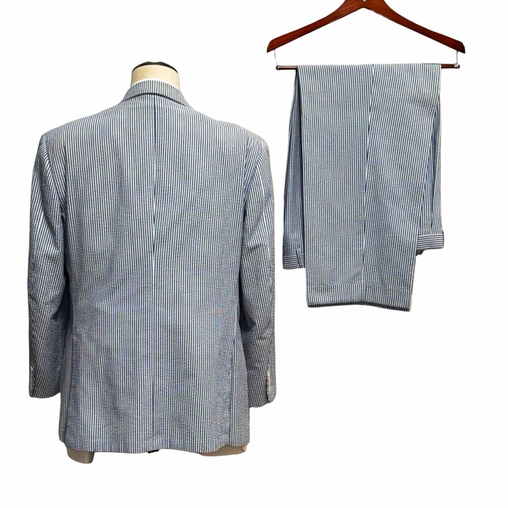 Alan NY Men’s Blue White Seersucker Suit | Summer Classic | Southern Charm - Picture 14 of 15